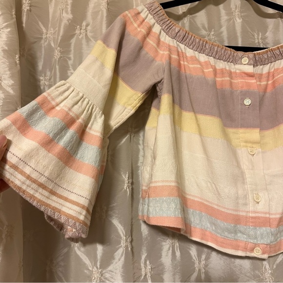 MOTHER Off the Shoulder Belle Top in Sweet Southern Trouble Pastel Stipe - Picture 2 of 13